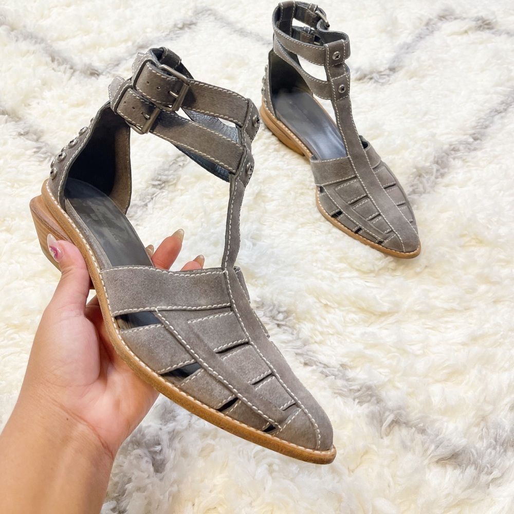 Alexander Wang Sandals Gray Suede Stud Screw Pointed Toe T strap size 39 or 9
